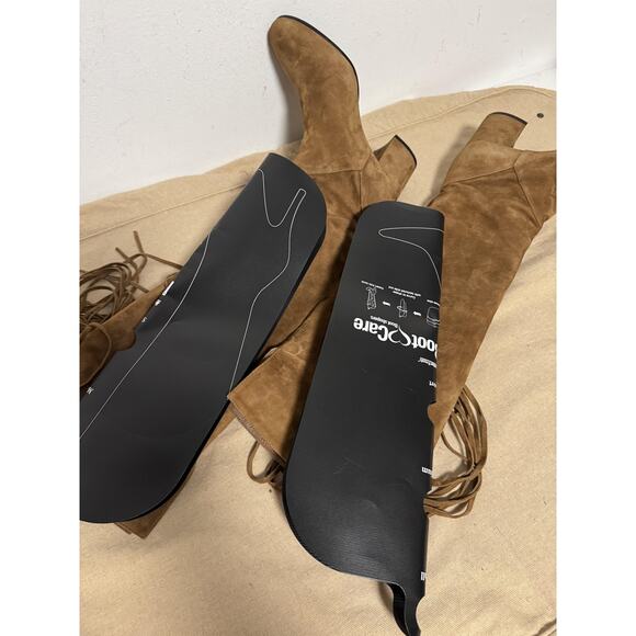 Diane B Boots Womens Size 9 Tan Suede Over Knee Fringe Made in Italy Block Heel - Picture 7 of 16